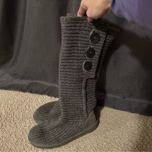 UGG Charcoal Knit Boots with Button Accent